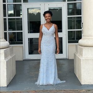 sparkly light blue prom dress